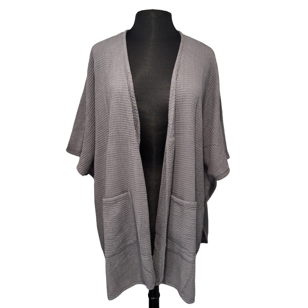 NEW Focus Casual Life Open Cardigan Waffle One Size Pockets‎ Pre Shrunk Gray